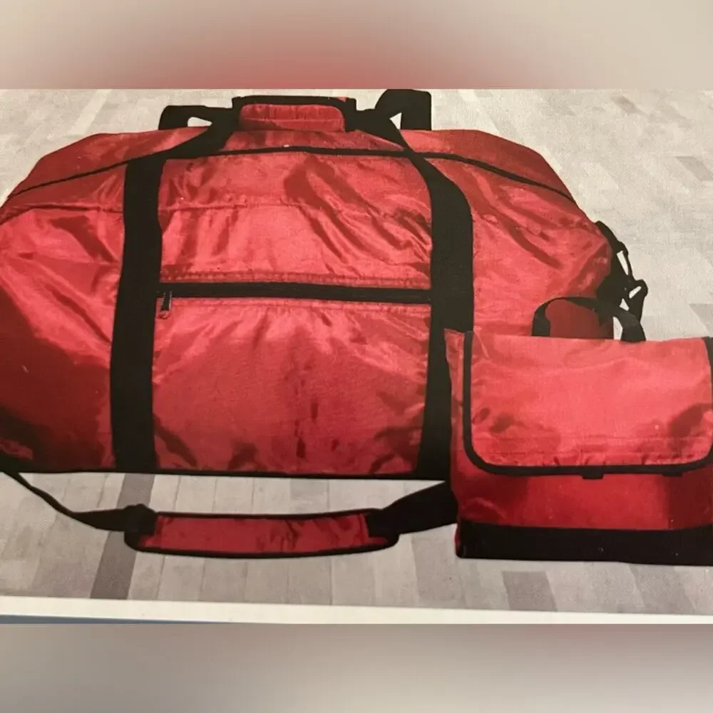 Silver One Red and Black 24” Duffel and Toiletries Bag Combo NWT